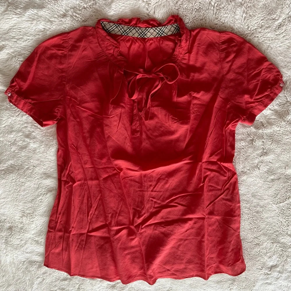 Women’s Burberry London Blue Label Japan Coral Eyelet Red Prairie Blouse 38